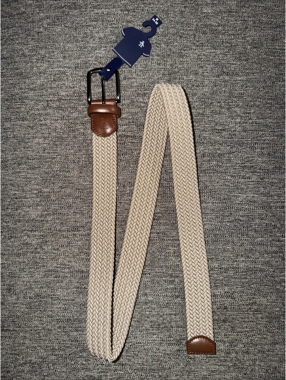 Original Penguin Men's Medium 34-36 Khaki/Tan Stretch Woven Golf Belt New